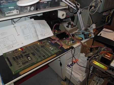 Atari Star Wars game PCB set on the bench