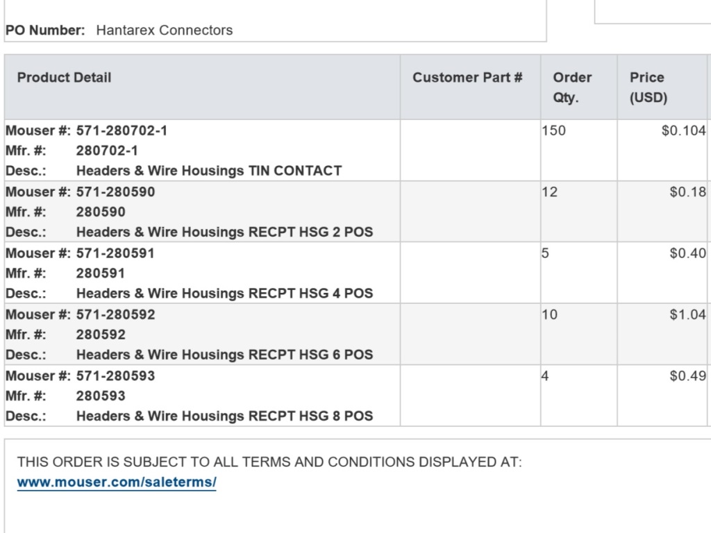 Mouser Hantarex AMP connectors