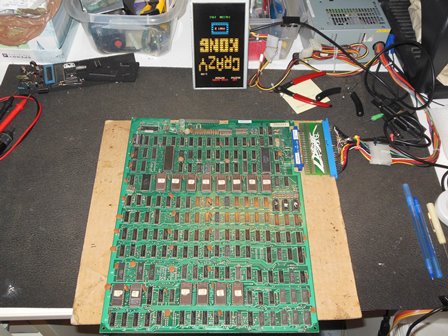 Crazy Kong game PCB on the bench