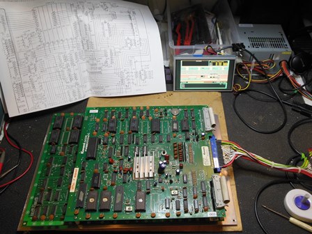 Hyper Sports game PCB on the bench