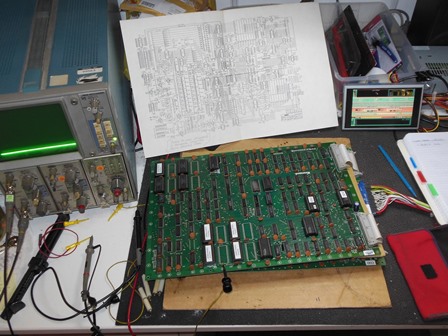 Hyper Sports game PCB on the bench