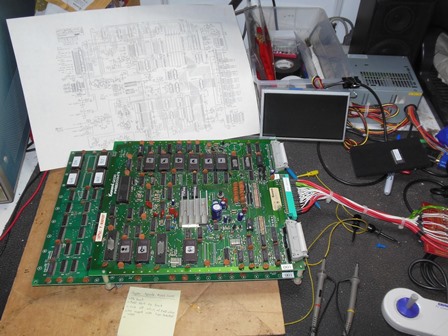 Hyper Sports game PCB on the bench