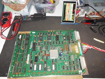 Hyper Sports game PCB on the bench