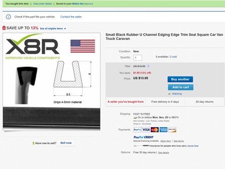 Ebay U edging, 8mm x 8.5mm