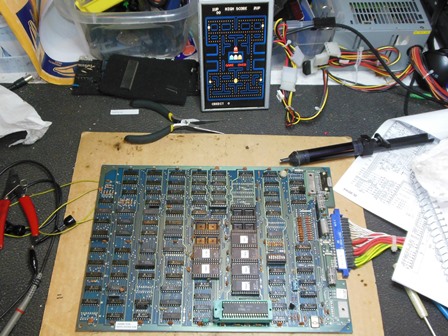 Puck Man game PCB, fixed