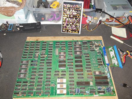 Bootleg Q*Bert PCB on the bench