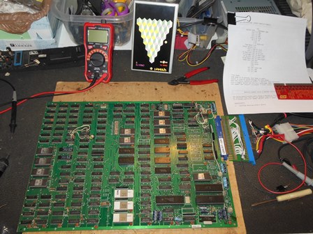 Bootleg Q*Bert PCB on the bench