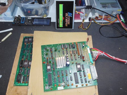 Hyper Olympic game PCB on the bench