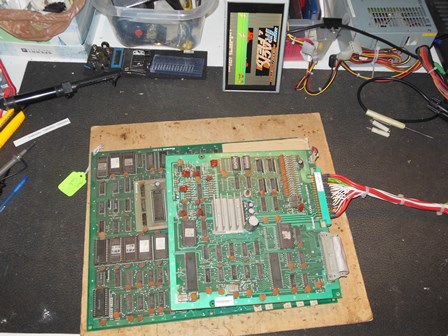 Track & Field game PCB on the bench