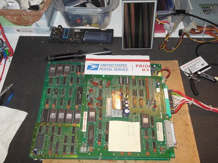 Track & Field game PCB on the bench