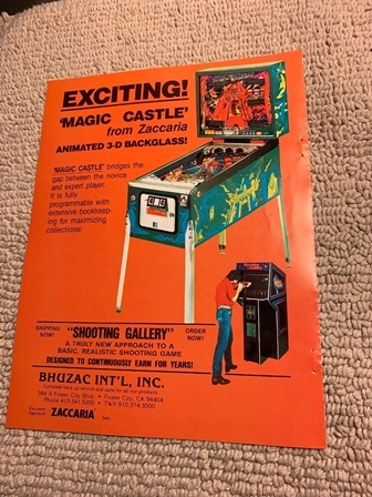 Zaccaria Magic Castle pinball and Shooting Gallery upright flyer